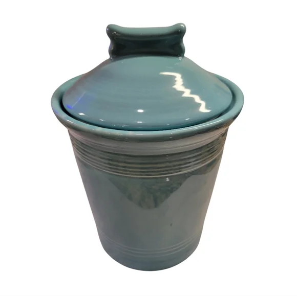 FIESTA MEDIUM pet dog bone CANISTER treat cookie CROCK TURQUOISE - Picture 3 of 11